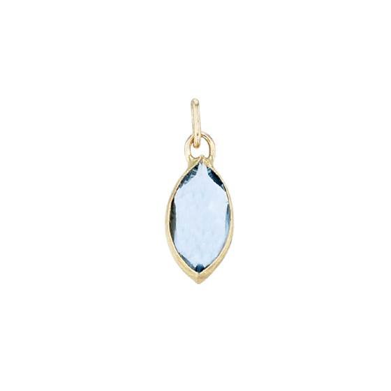 14ky marquee shape bezel set charm december birthstone 6x3 blue topaz