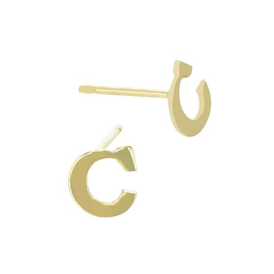 gf 5.6mm block style letter c stud earring