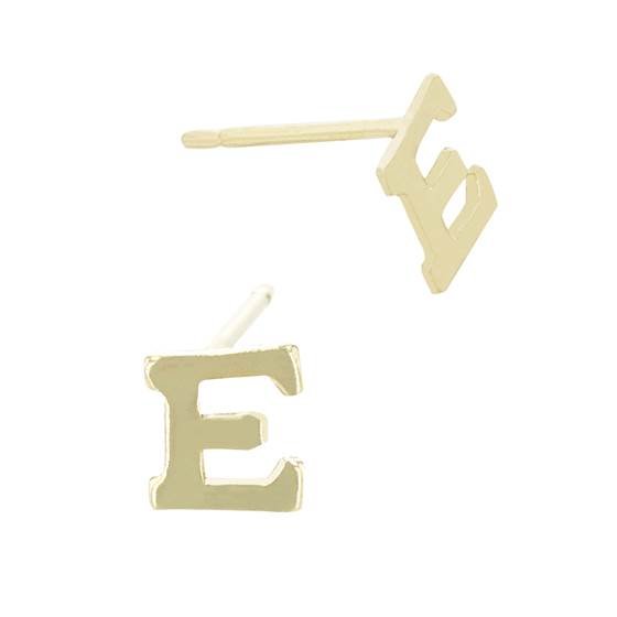 gf 5.6mm block style letter e stud earring