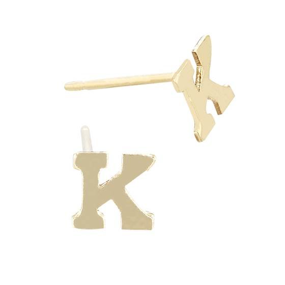 gf 5.6mm block style letter k stud earring