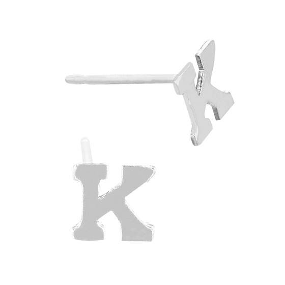 ss 5.6mm block style letter k stud earring