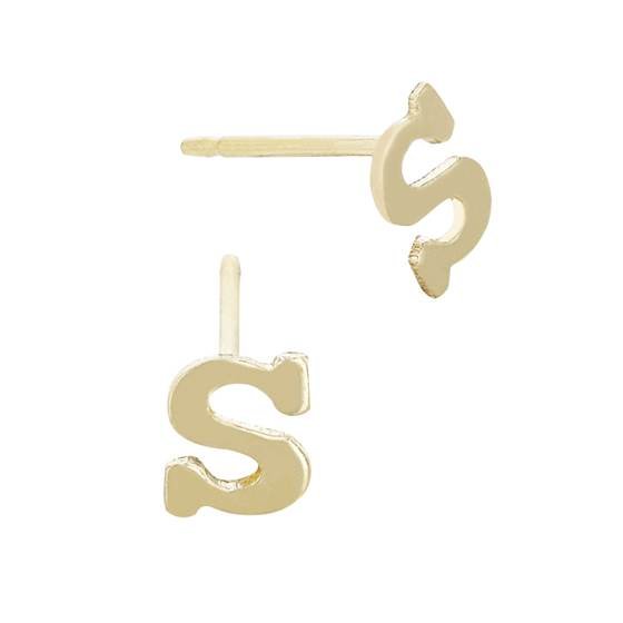 gf 5.6mm block style letter s stud earring