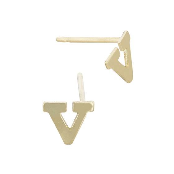 gf 5.6mm block style letter v stud earring