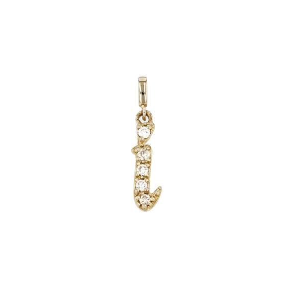 14ky 10.5mm 5dia.04ct diamond script letter i initial charm