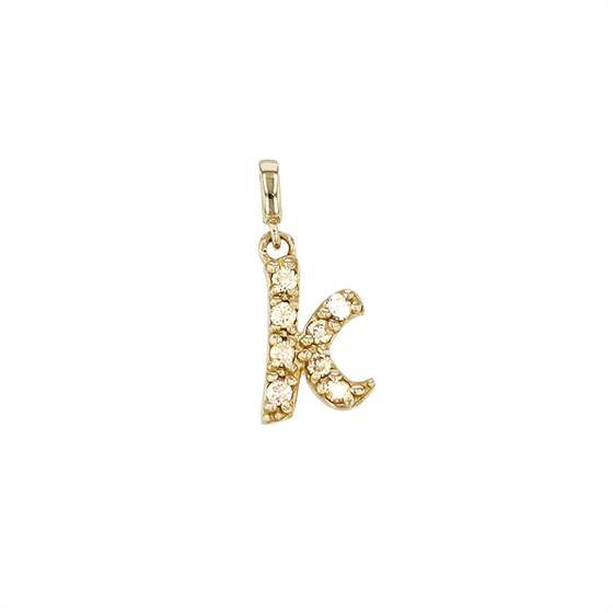 14ky 9.5mm 8dia.06ct diamond script letter k initial charm