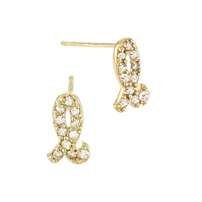14ky 8.8mm 11dia.09ct diamond script letter l initial earring
