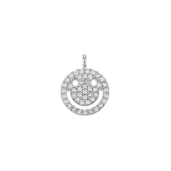 10mm rhodium plated cubic zirconia smiley face charm