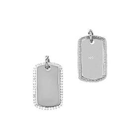 Rhodium Plated Sterling Silver Cubic Zirconia Dog Tag Charm