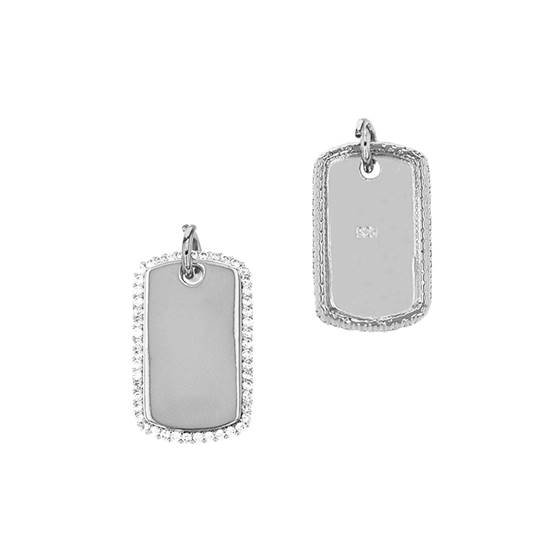 12x20mm rhodium plated cubic zirconia dog tag charm