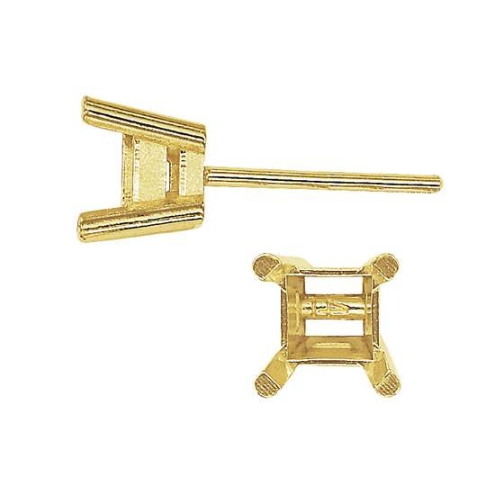 18ky 2.25mm metal mold 4 prong double wire square earring with friction post