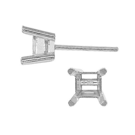 18kw 6mm 1.0ct metal mold 4 prong double wire square earring with friction post