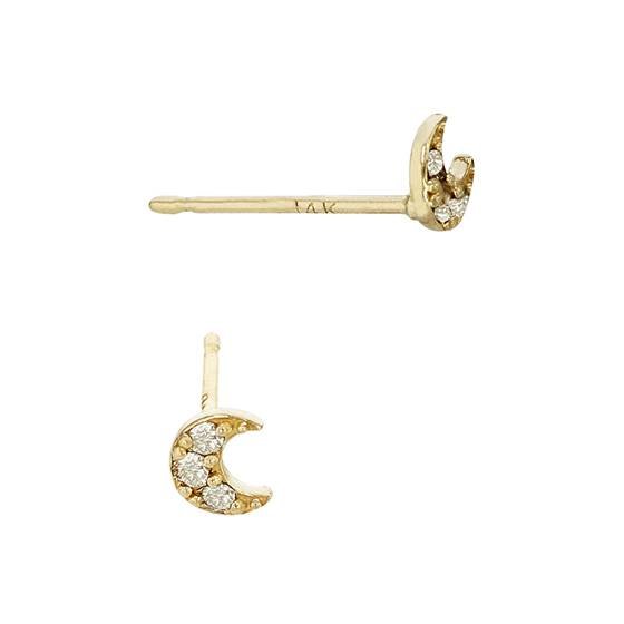 14K Diamond Crescent  Moon Stud Earring