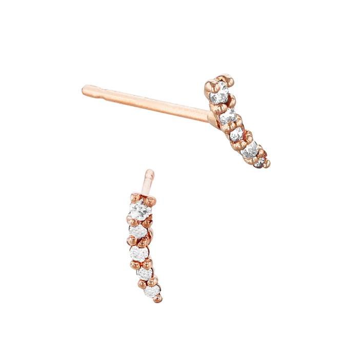 14kr 7mm 5dia.32ct diamond thin curved bar stud earring right side (champagne diamond)