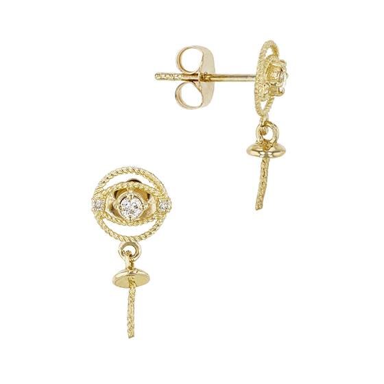 14ky 7.8mm diamond stud earring with hanging pearl post