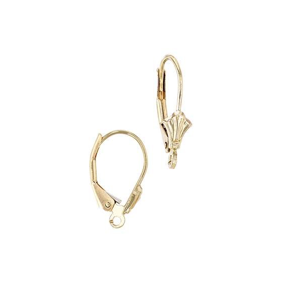 14K Tulip Lever Back Fleur De Liz With Open Ring
