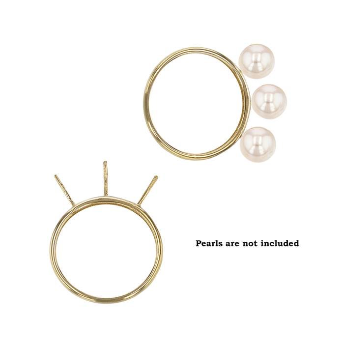 14ky size 6.5 ring with 3 pegs for 8mm pearl or stone