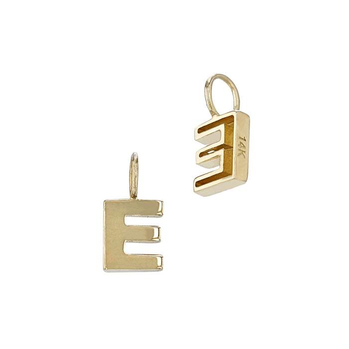 14ky 6mm letter e thick block style letter charm