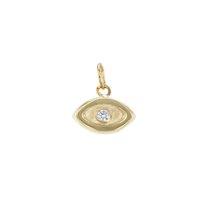 14ky 9x6mm cubic zirconia evil eye charm