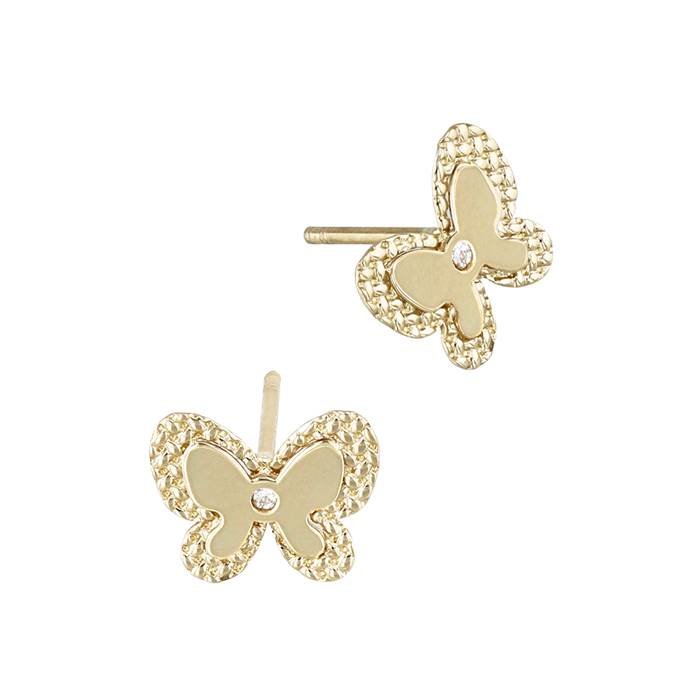 14ky 9x8mm cubic zirconia butterfly stud earring