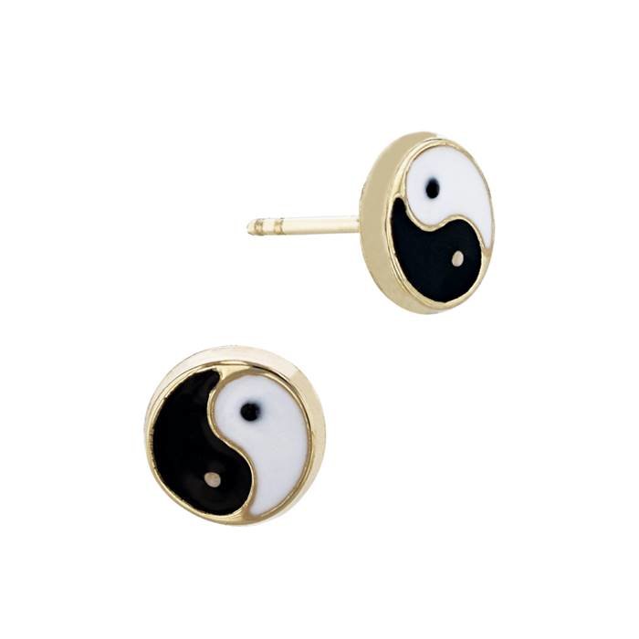 14ky 8mm yin yang enamel stud earring