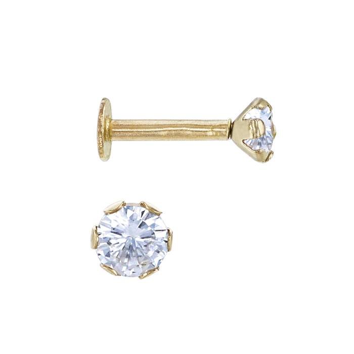 14ky 2.5mm cubic zirconia 6 prong labret stud