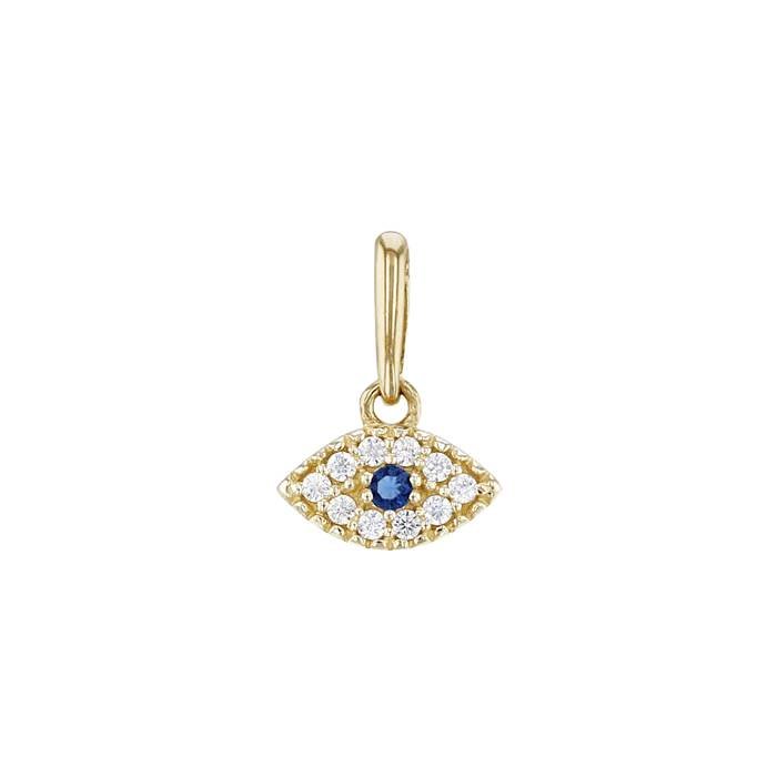 14ky 7.5mmx4mm cubic zirconia evil eye sapphire stone charm