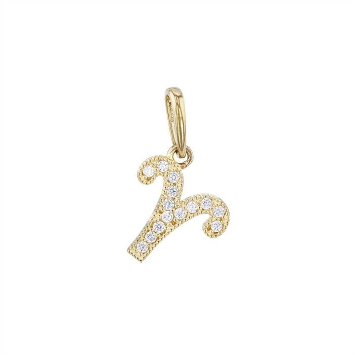 14ky 8mm cubic zirconia aries charm