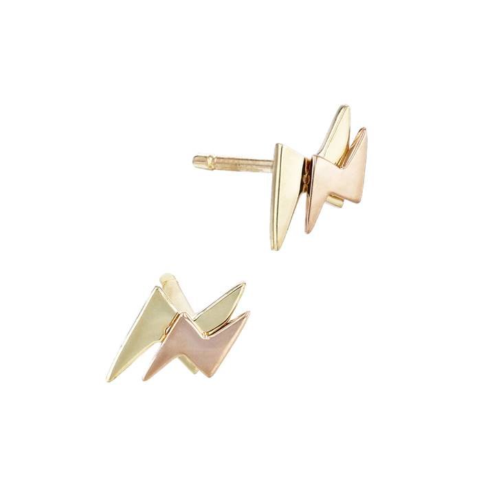 14ky 7x4mm two-tone lightning stud earring