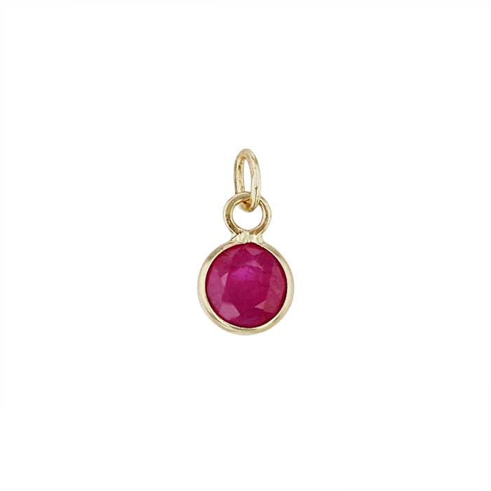 14K Ruby Round Bezel Set Charm July Birthstone