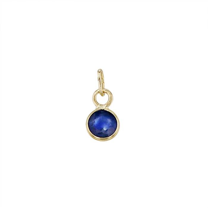 14ky 3mm round bezel set charm september birthstone sapphire