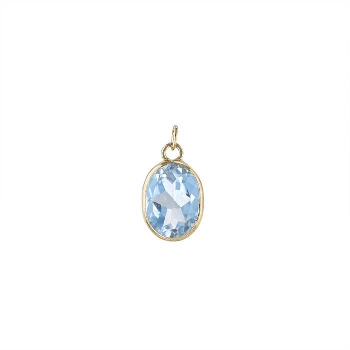 14ky 4x3mm blue topaz oval bezel set charm december birthstone