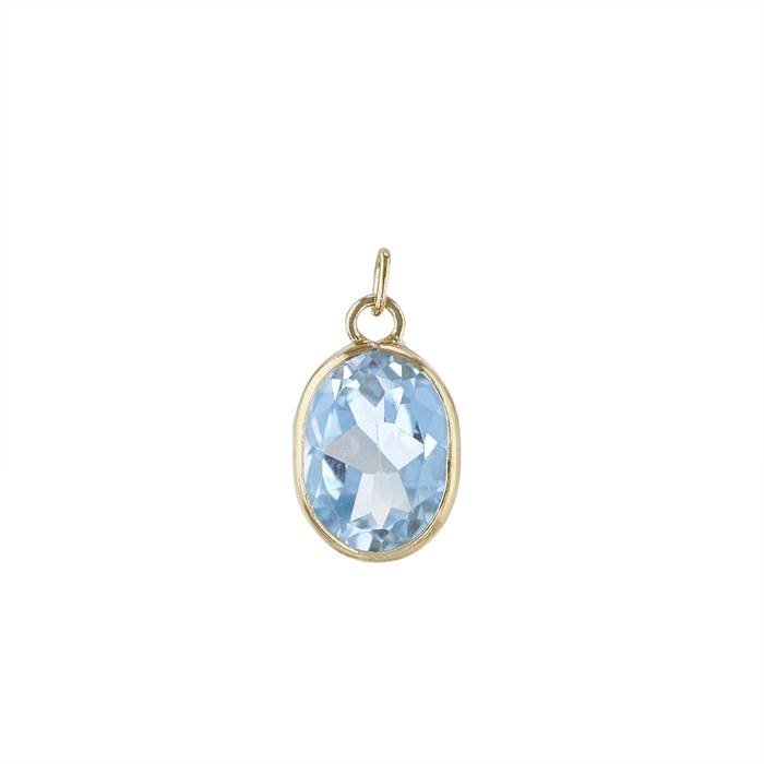 14ky 7x5mm blue topaz oval bezel set charm december birthstone