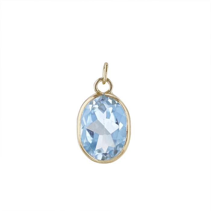 14ky 8x6mm blue topaz oval bezel set charm december birthstone