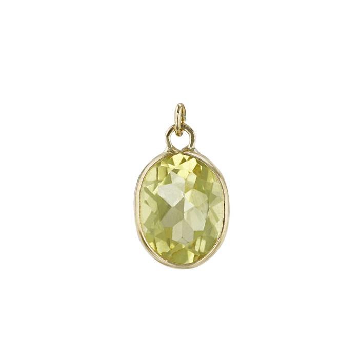 14ky 8x6mm lemon quartz oval bezel set charm november birthstone