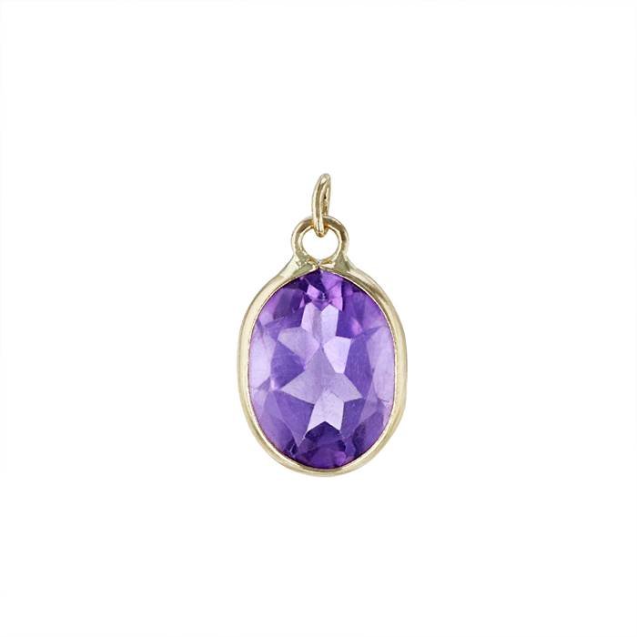 14ky 8x6mm amethyst oval bezel set charm february birthstone