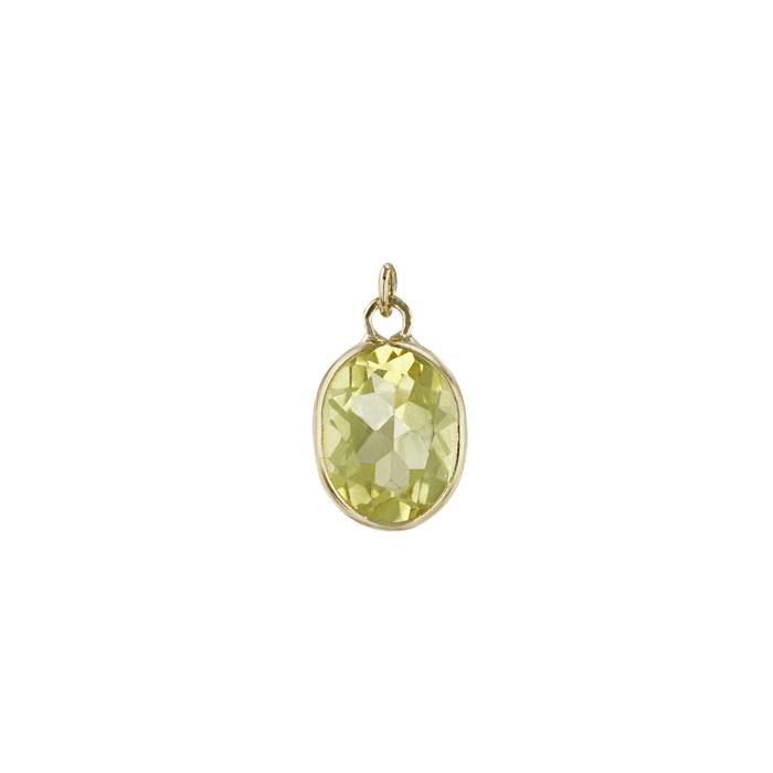 14ky 6x4mm lemon quartz oval bezel set charm november birthstone