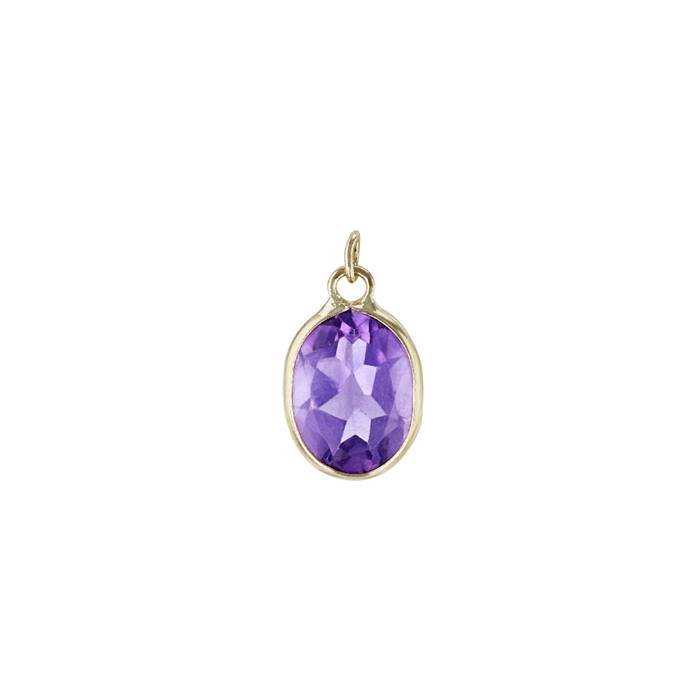 14ky 6x4mm amethyst oval bezel set charm february birthstone