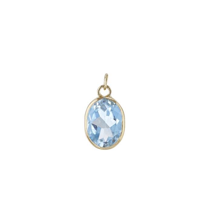 14ky 6x4mm blue topaz oval bezel set charm december birthstone