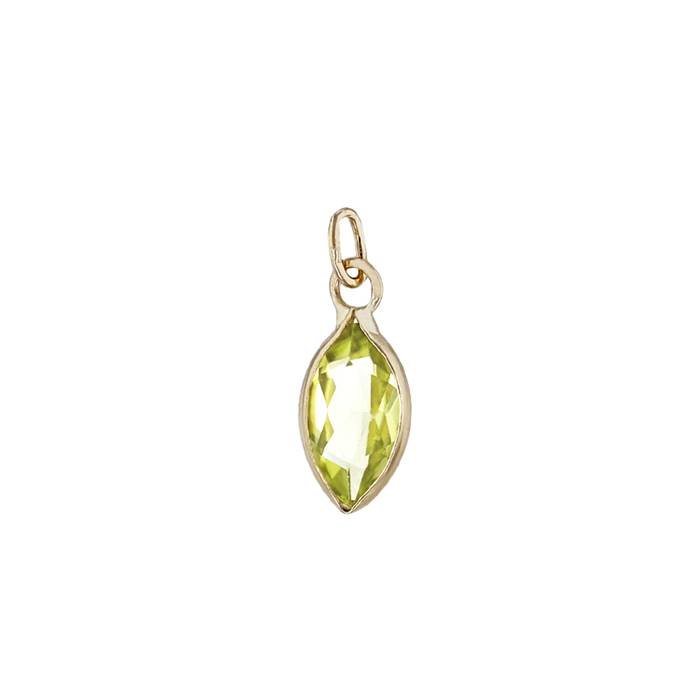 14ky 6x3mm marquee shape bezel set charm august birthstoneperidot