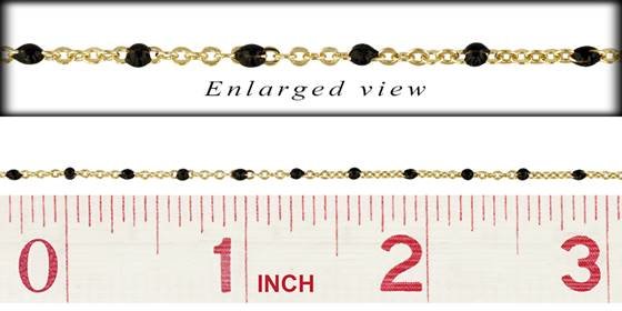 gf 1.5mm chain width flat oval cable satellite chain with 1.7mm black enamel bead