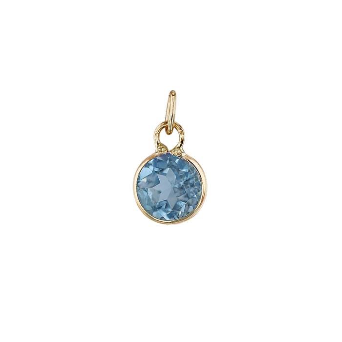14ky 2.5mm round bezel set charm november birthstone swiss blue topaz