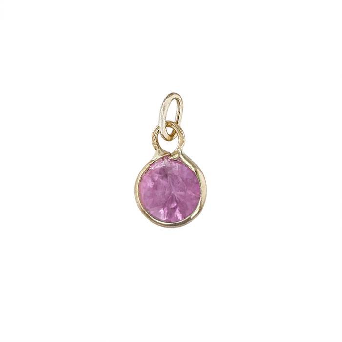 14ky 3.5mm round bezel set charm september birthstone pink sapphire