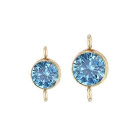 Gold Filled Aqua Cubic Zirconia Bezel Set Connector