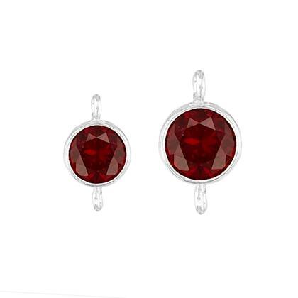 Sterling Silver Red Cubic Zirconia Bezel  Set Connector