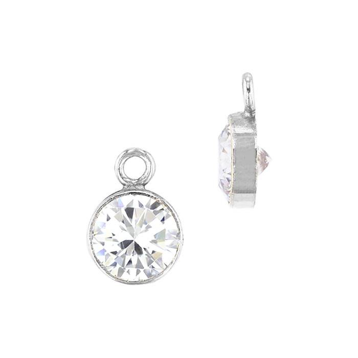 ss 4mm white bezel set cubic zirconia charm