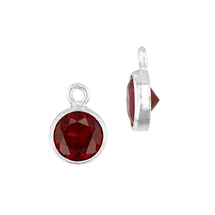 ss 4mm red bezel set cubic zirconia charm