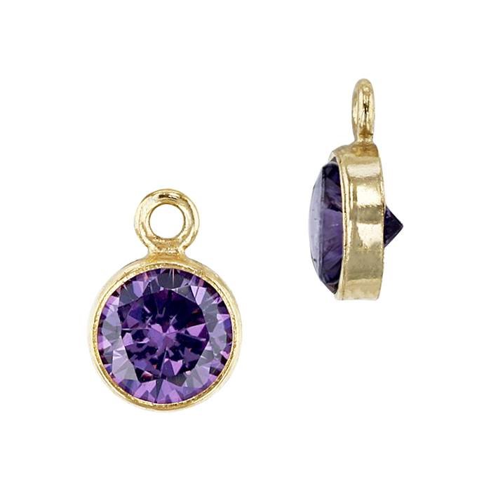 gf 5mm amethyst bezel set cubic zirconia charm