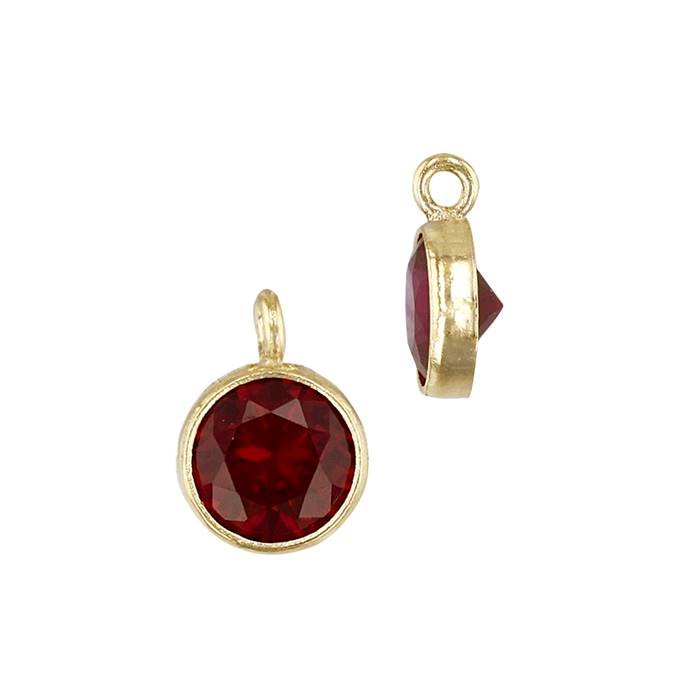 gf 5mm red bezel set cubic zirconia charm with perpendicular ring