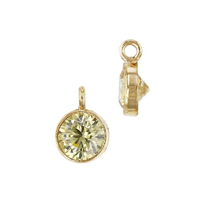 gf 5mm topaz bezel set cubic zirconia charm with perpendicular ring
