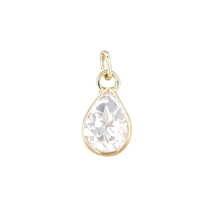 14ky 6x4mm pear shape bezel set charm february birthstone white topaz